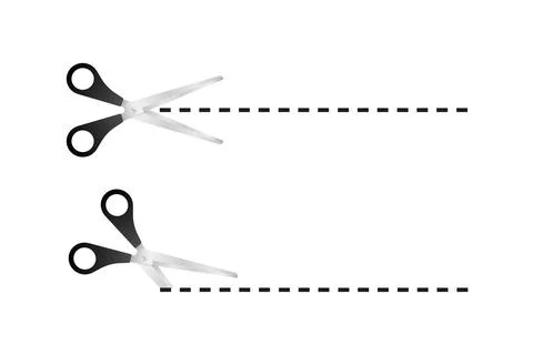 Paper cut cutting. Scissors with cut lines. Vector stock illustration Stock Illustration
