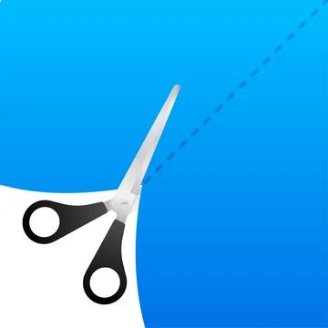 Paper cut cutting. Scissors with cut lines. Vector stock illustration Stock Illustration