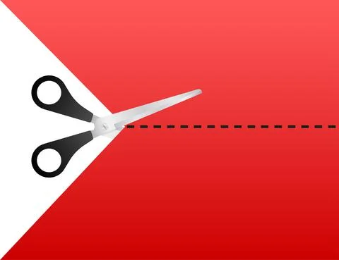 Paper cut cutting. Scissors with cut lines. Vector stock illustration Stock Illustration
