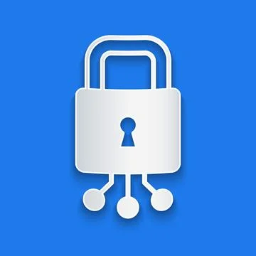 Paper cut Cyber security icon isolated on blue background. Closed padlock o.. Stock Illustration