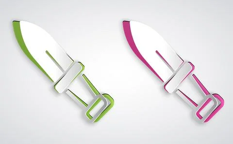 Paper cut Dagger icon isolated on grey background. Knife icon. Sword with sharp Stock Illustration