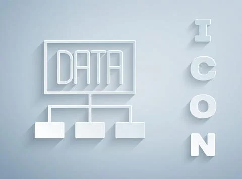 Paper cut Data analysis icon isolated on grey background. Business data analysis Stock Illustration