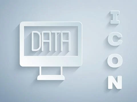 Paper cut Data analysis icon isolated on grey background. Business data analysis Stock Illustration