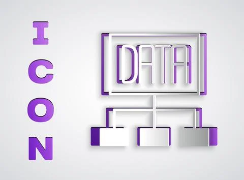 Paper cut Data analysis icon isolated on grey background. Business data analysis Illustrazione stock