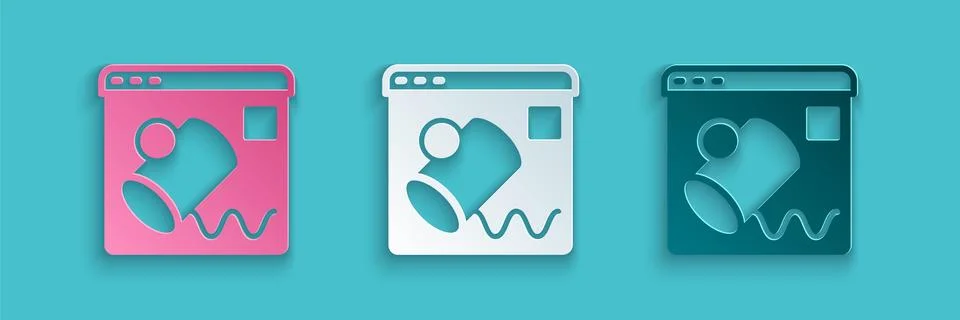 Paper cut Data visualisation icon isolated on blue background. Paper art style イラスト素材