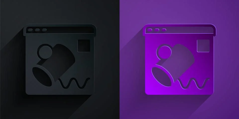 Paper cut Data visualisation icon isolated on black on purple background. Paper 스톡 일러스트
