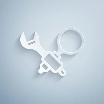 Paper cut Debugging icon isolated on grey background. Debugging tool. Magnifying Stock Illustration