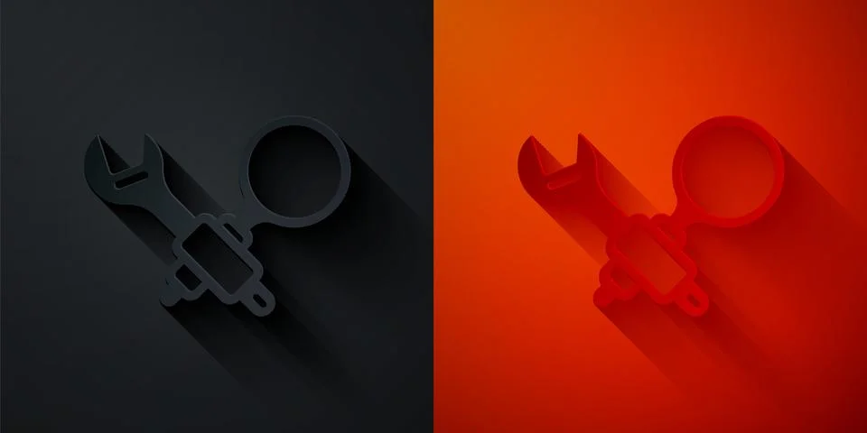 Paper cut Debugging icon isolated on black and red background. Debugging to.. Stock Illustration