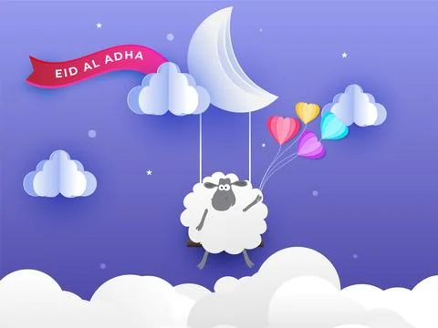 Paper cut decorating elements of Islamic festival with sheep for Eid-Al-Adh.. Stock Illustration