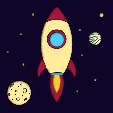 Paper cut deep style rocket in space, planets, stars Stock Illustration