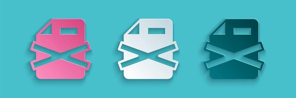 Paper cut Delete file document icon isolated on blue background. Rejected イラスト素材