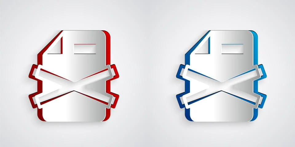 Paper cut Delete file document icon isolated on grey background. Rejected doc イラスト素材