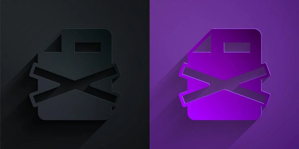 Paper cut Delete file document icon isolated on black on purple background Stockillustratie