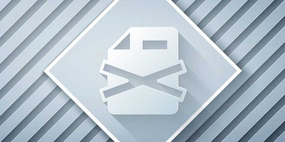 Paper cut Delete file document icon isolated on grey background. Rejected d.. Stock Illustration