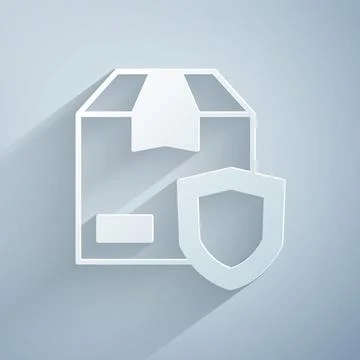 Paper cut Delivery security with shield icon isolated on grey background Stock Illustration