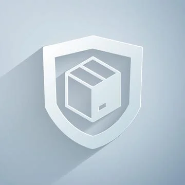 Paper cut Delivery security with shield icon isolated on grey background Stock Illustration