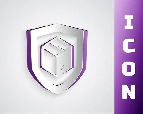Paper cut Delivery security with shield icon isolated on grey background Stockillustratie
