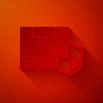 Paper cut Delivery security with shield icon isolated on red background Stock Illustration