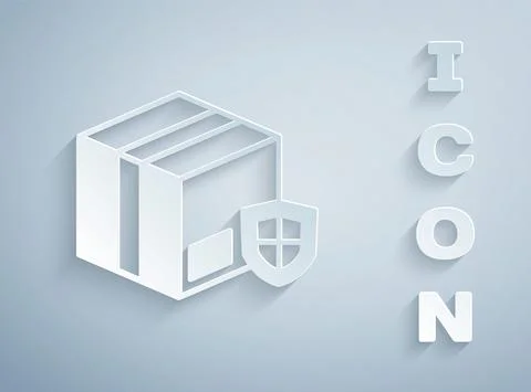 Paper cut Delivery security with shield icon isolated on grey background 스톡 일러스트