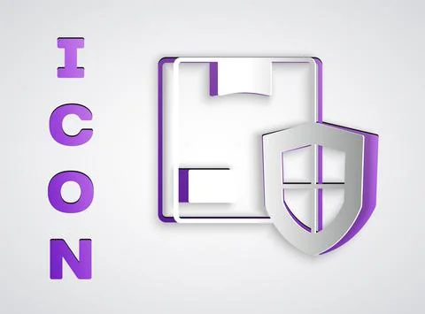 Paper cut Delivery security with shield icon isolated on grey background Stockillustratie