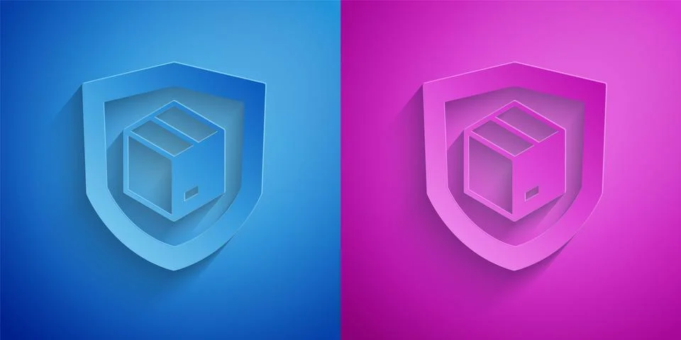 Paper cut Delivery security with shield icon isolated on blue and purple Stock Illustration