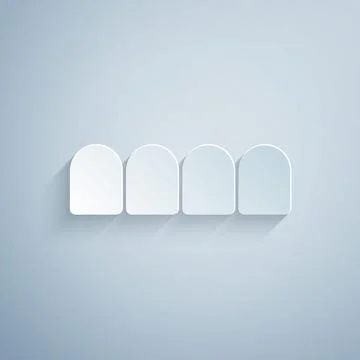 Paper cut Dentures model icon isolated on grey background. Teeth of the upper Illustrazione stock