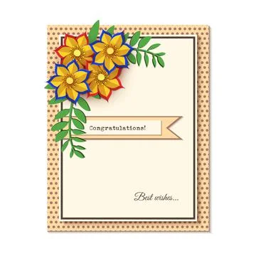 Paper cut design with flower composition on greeting card. Beautiful background Stock Illustration
