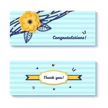 Paper cut design with flower composition on striped blue background. Beautiful Stock-Illustration