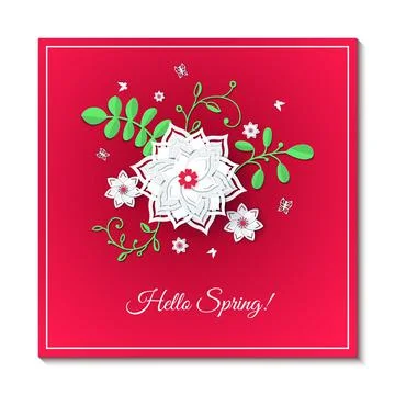 Paper cut design with flower composition on sheet. Beautiful background with Stock Illustration