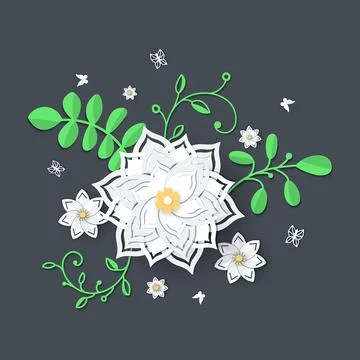 Paper cut design with flower composition. Beautiful background with fantasy Stock Illustration