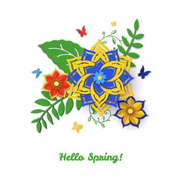 Paper cut design with flower composition. Beautiful background with fantasy Stock Illustration