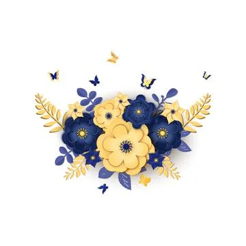 Paper cut design with flower composition. Beautiful background with fantasy Stock Illustration