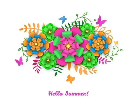 Paper cut design with flower composition. Beautiful background with fantasy Stock Illustration