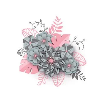 Paper cut design with flower composition. Beautiful background with fantasy Stock Illustration