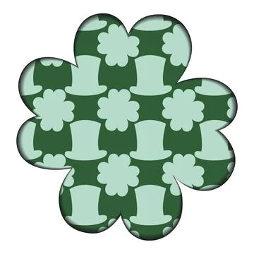 Paper cut design of four leaf clover with pattern background of leprechaun hat イラスト素材