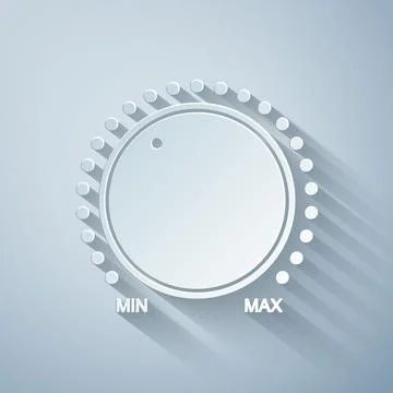 Paper cut Dial knob level technology settings icon isolated on grey background Stock Illustration