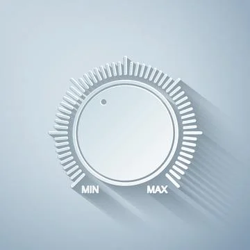 Paper cut Dial knob level technology settings icon isolated on grey background Stock Illustration