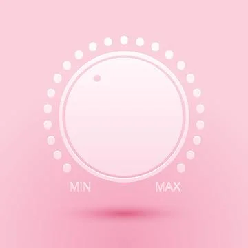 Paper cut Dial knob level technology settings icon isolated on pink background Stock Illustration