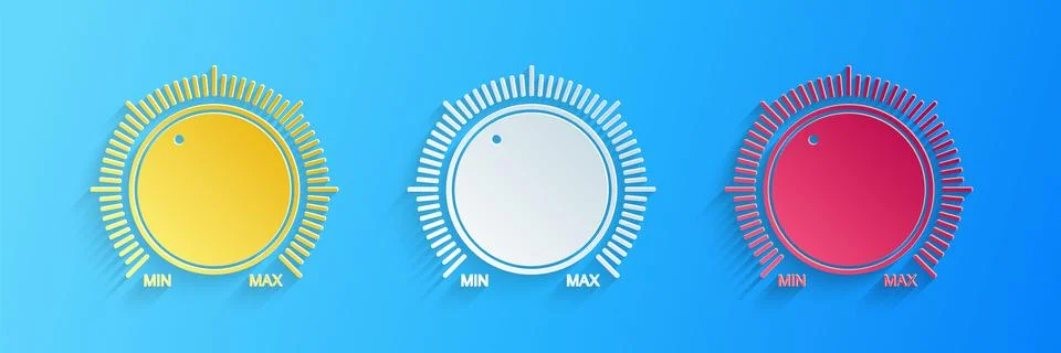 Paper cut Dial knob level technology settings icon isolated on blue background Stock Illustration