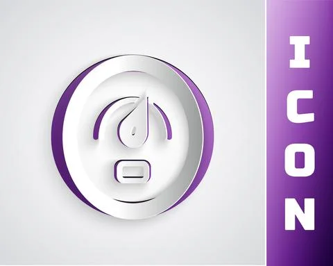 Paper cut Digital speed meter concept icon isolated on grey background. Global イラスト素材