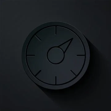 Paper cut Digital speed meter concept with 5G icon isolated on black background Stock Illustration