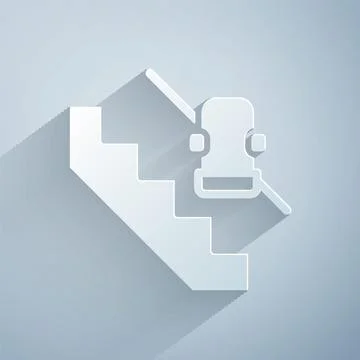 Paper cut Disabled access elevator lift escalator icon isolated on grey Stock Illustration