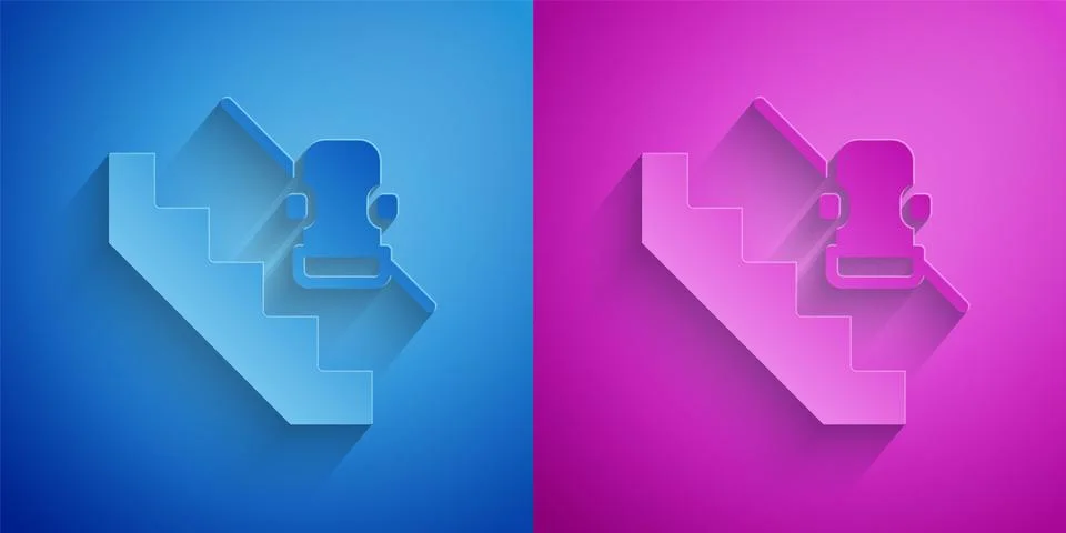 Paper cut Disabled access elevator lift escalator icon isolated on blue and p Illustrazione stock