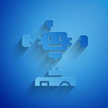 Paper cut Disassembled robot icon isolated on blue background. Artificial int Stock Illustration