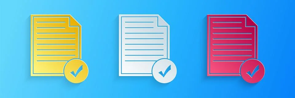 Paper cut Document and check mark icon isolated on blue background. Checklist イラスト素材