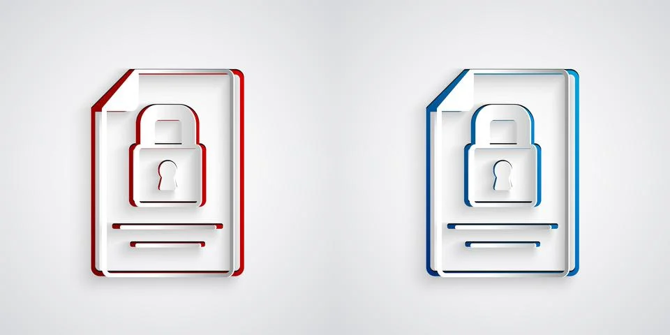 Paper cut Document and lock icon isolated on grey background. File format a.. イラスト素材