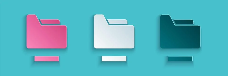 Paper cut Document folder icon isolated on blue background. Accounting binder Stock-Illustration