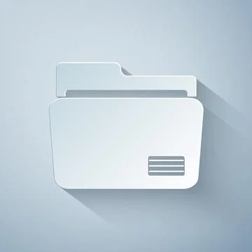 Paper cut Document folder icon isolated on grey background. Accounting binder 스톡 일러스트