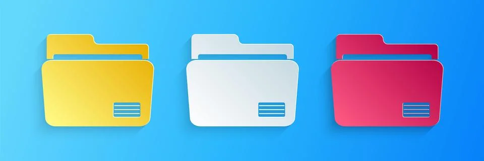 Paper cut Document folder icon isolated on blue background. Accounting binder 스톡 일러스트
