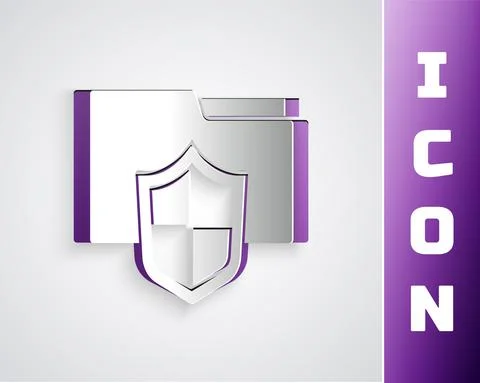 Paper cut Document folder protection concept icon isolated on grey background Illustrazione stock